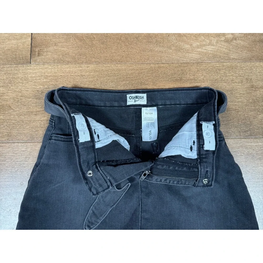 OshKosh B'gosh Denim Skirt Drk Gray Adjustable Tie Waist Casual Y2K Girls 10/10A